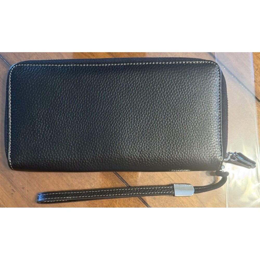 Lavemi Women's RFID Blocking Black Leather Zip Around Wallet Clutch